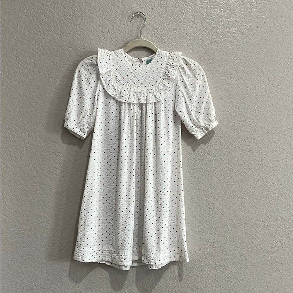 Mini P Girls Youth White Red Hearts Ruffle Collar Short Sleeved Sz 7Y Classic